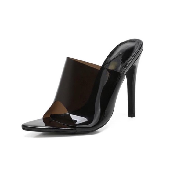 Designer inspired black smoke pvc pointed toe mule - Picture 2 of 3